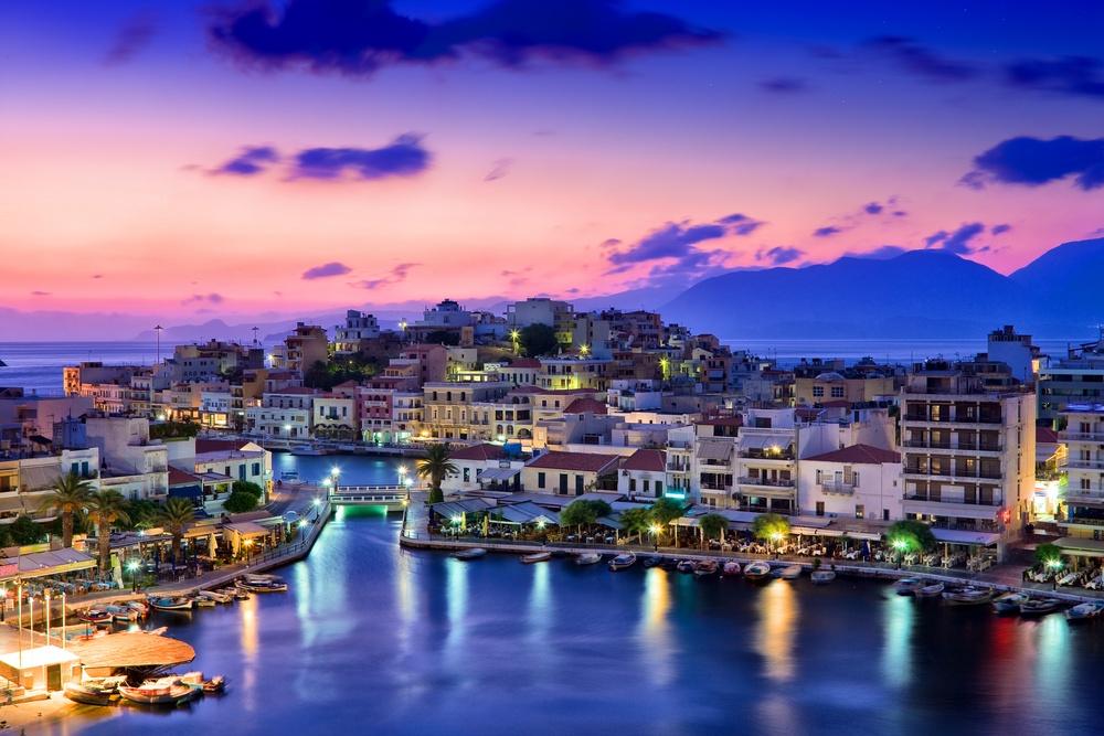 The harbour at Agios Nikolaos, Crete, at dusk