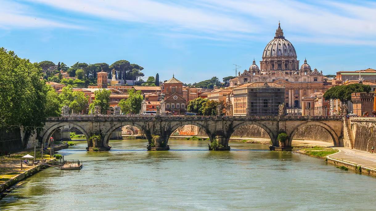 St Peter's Basilica and the colonnade of St Peter's Square in Rome.