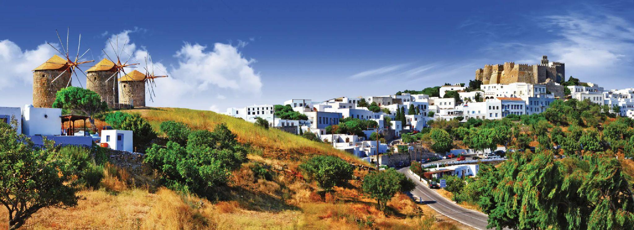 The hilltop town and monastery on Patmos