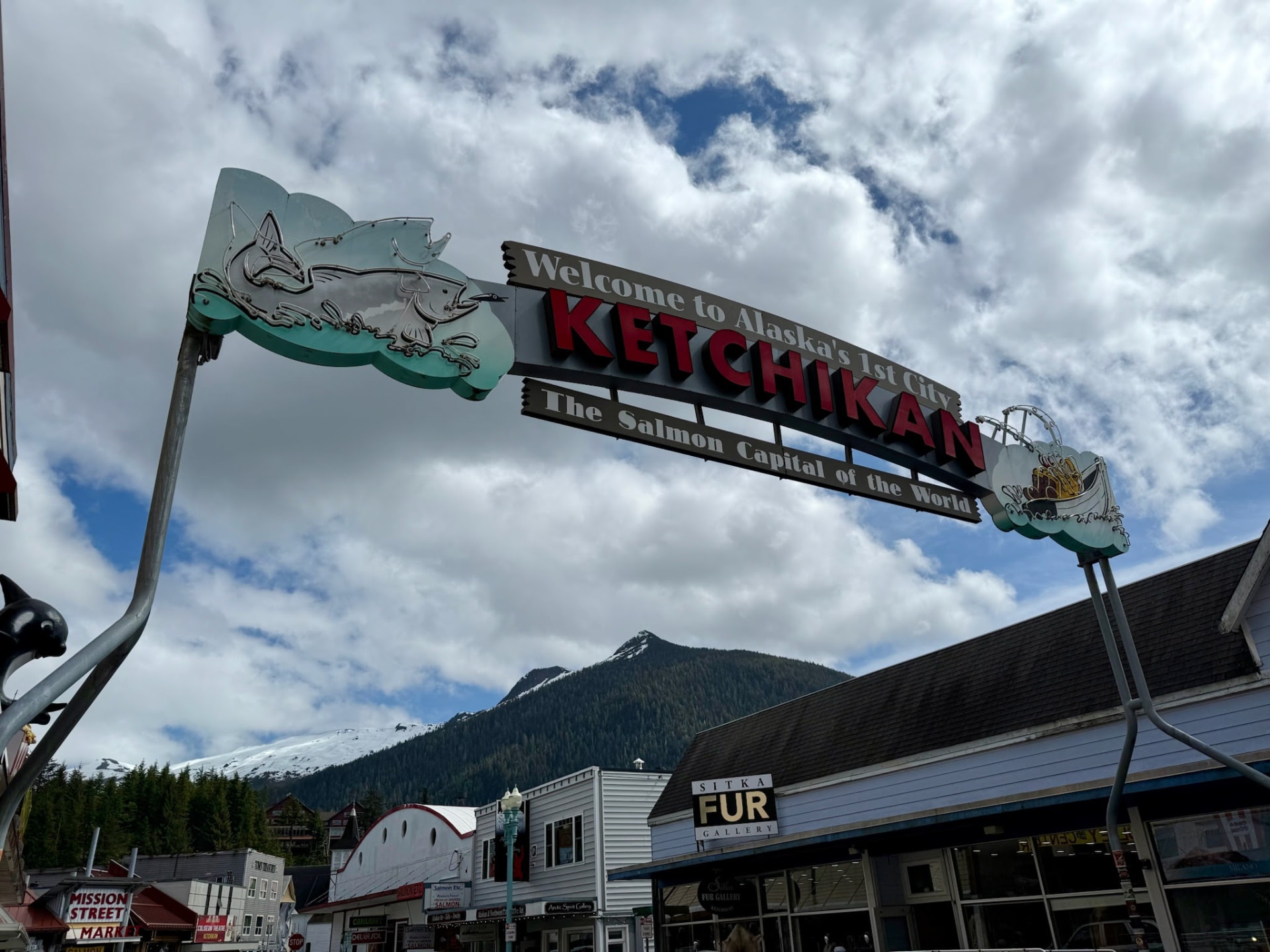 Welcome to Ketchikan sign arched over a street
