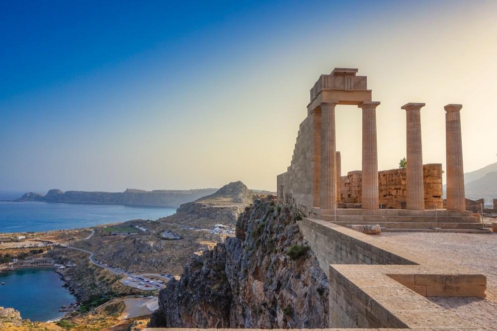 Ancient columns at the Acropolis of Lindos on Rhodes