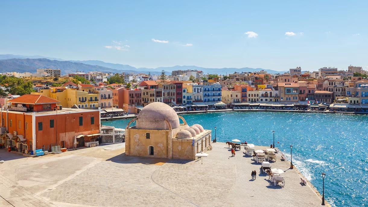 The Venetian harbour and mosque at Chania, Crete